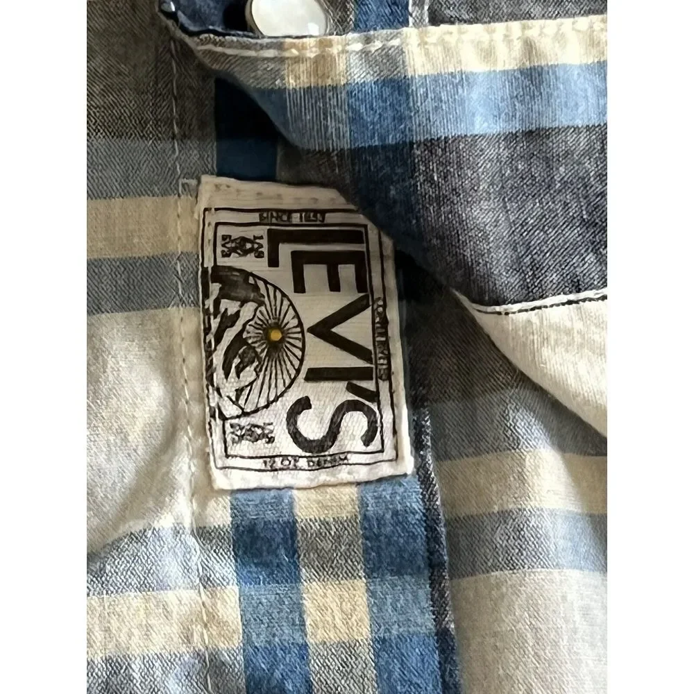 Levis Two Horse Brand Mens Plaid Shirt Small S Long Sleeve‎ Button Up Vintage
